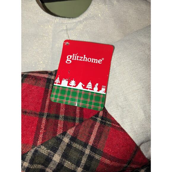 GlitzHome Plaid Round Christmas tree skirt Truck tree 48" Round - Picture 4 of 5
